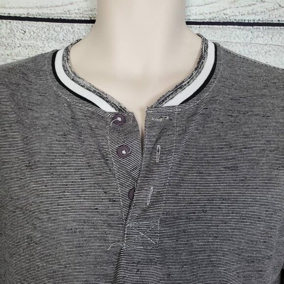 Alpha Beta Men’s L Gray Long Sleeve Henley Casual Striped Shirt - Picture 2 of 6